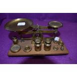 A set of brass postal letter scales and weight set