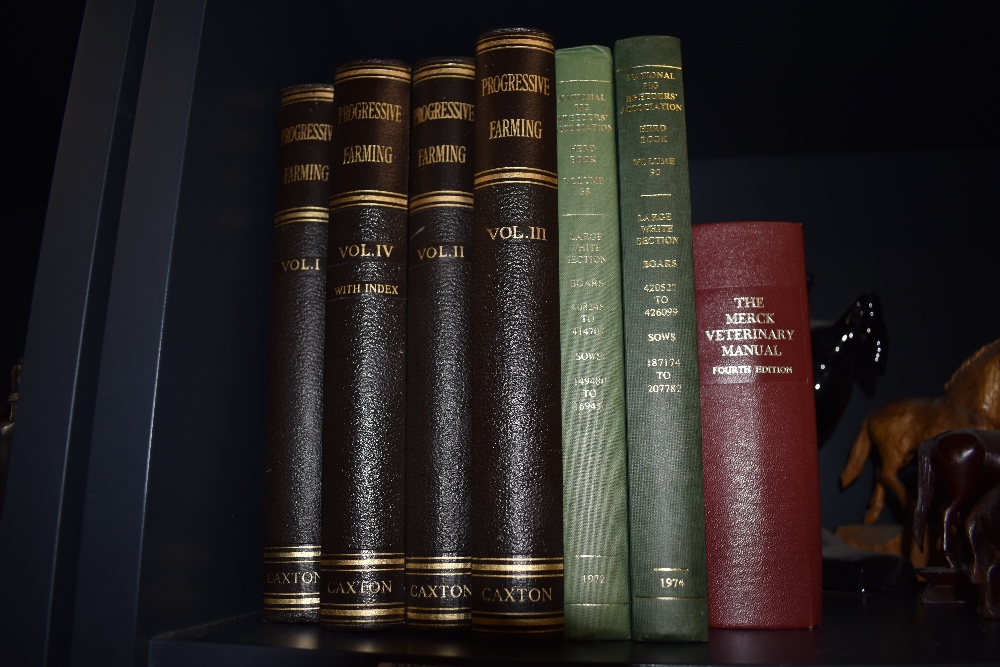 A selection of vintage agricultural volumes including The National Pig Breeders Association Herd