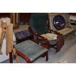 A vintage easy chair, footstool etc