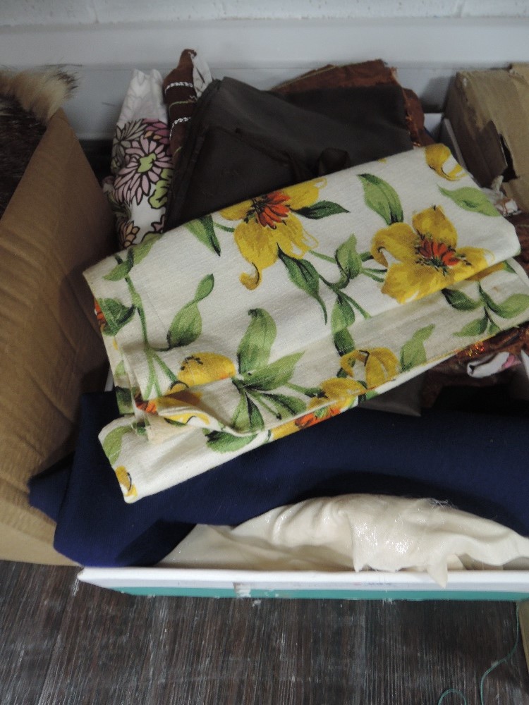 A box of fabrics, vintage and modern, a good variety in this lot and some are of a good size,