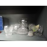 A selection of clear cut glass wares including punch set