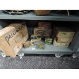 A selection of advertising boxes and tins including Railway tagged Palethorpes