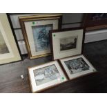 A selection of prints including etching