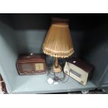 Two bakelite radios and a similar table lamp