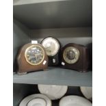 A selection of mantle clocks including two bakelite Smiths