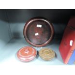A selection of bakelite dishes including flame red Elo Ware bowl