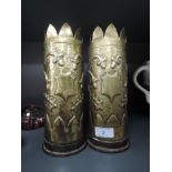 Two military ammunition shells decorated as trench art dated 1918