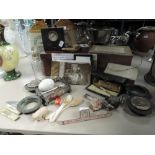 An assortment of vintage and antique collectables including tea caddy, fruit knifes, beer barral