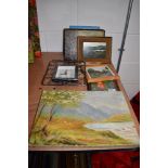 A selection of small pictures etc including naive oil