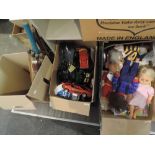 Two boxes of 1980's and later toys, story books, diecast and plastic vehicles including Mr Men and