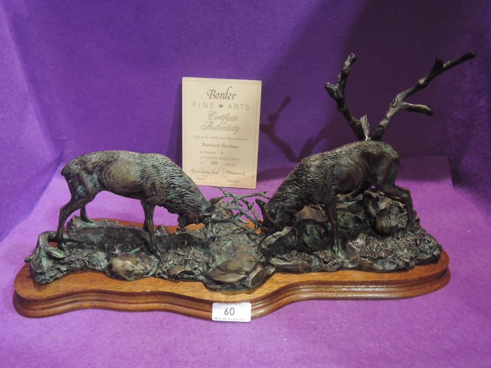 A Border Fine Art study, Highland Challenge, Stags In Combat, studio bronze, L86, with certificate