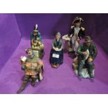 Five Royal Doulton figures, The Mask Seller HN2103, The Foaming Quart HN2162, The Cup of Tea HN2322,