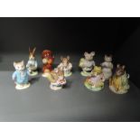 Nine Beswick Beatrix Potter figures, Tom Kitten BP2, Squirrel Nutkin, Mrs Tittlemouse, Little Pig R