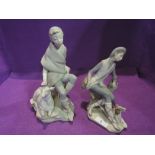 Two Lladro figures, Little Shepherd With Goat 4817 (AF) and Young Woman Seated on Tree Stump With