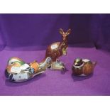 Three Royal Crown Derby Paperweights, Kangaroo having 21 year anniversary gold stopper, Mandarin