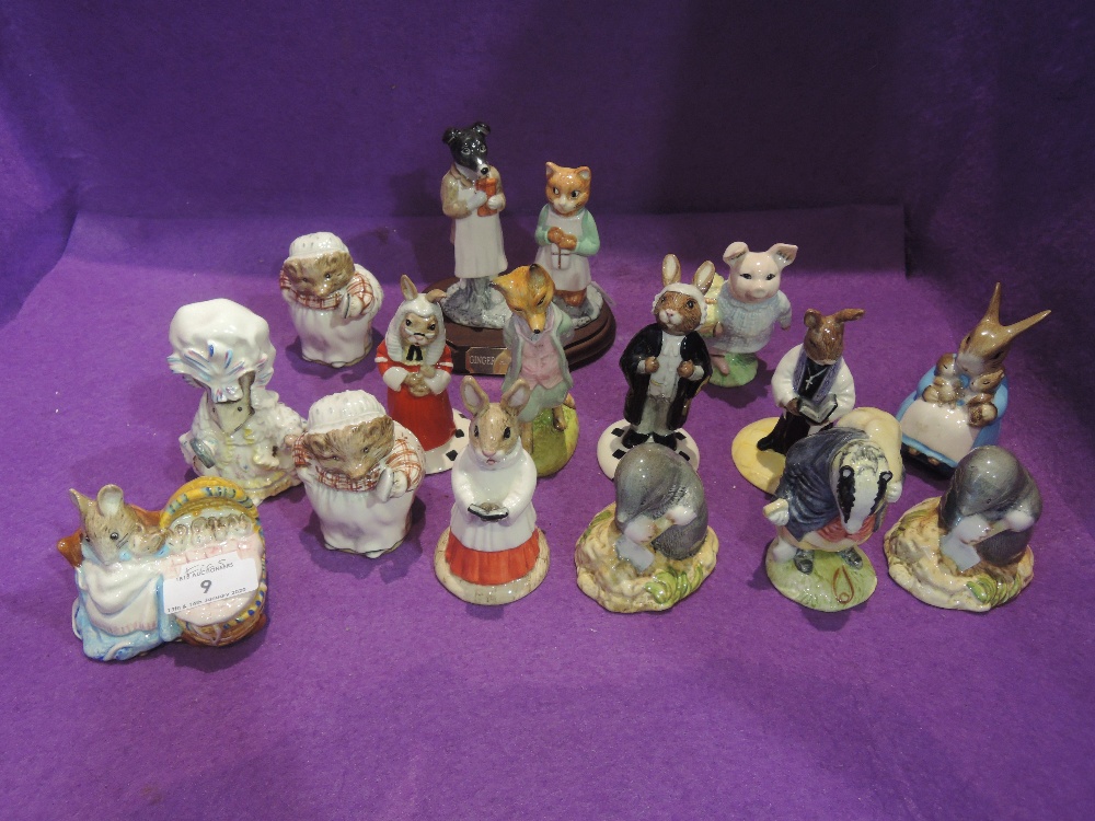 Ten Royal Albert Beatrix Potter figures including Foxy Whiskered Gentleman, Tommy Brock, Lady