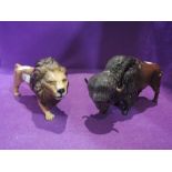 Two Beswick studies, Bison 1019 and Lion, facing right 1506