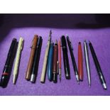 A selection of fountain pens, dipping pens and propelling pencils