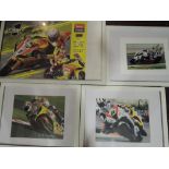 A selection of hand signed super bike and motor cycle race photographs and prints