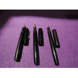 Three Mabie Todd Blackbird fountain pens all lever fill