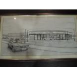 An original pencil sketch for motor car dealership advertising Jaguar cars Dutton Forshaw by M P