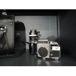 An Ihagee Exakta Varex IIb camera, with Carl Zeiss Jena Sonnar 4/135 lens and Carl Zeiss Jena Tessar