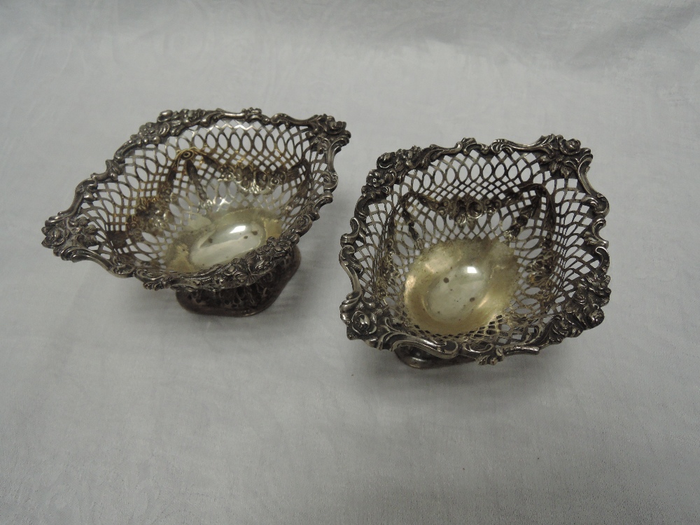 A pair of Victorian silver bon bon dishes having pierced and moulded decoration on pedestal feet, - Image 2 of 2