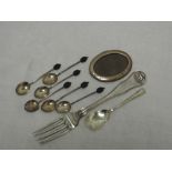 A small selection of HM silver including coffee spoons, small oval photograph frame, jam spoon and a