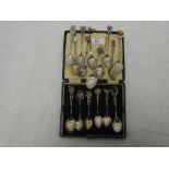 A selection of HM silver and white metal souvenir spoons (most stamped 800) including Coronation,