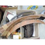 A box of miscellaneous Jaguar parts, horn, washer bottle etc