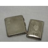 Two HM silver cigarette cases having engine turned and engraved foliate decoration, approx 160g