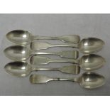 A set of six Victorian silver dessert spoons of plain fiddle back form, Sheffield 1898, John Round &
