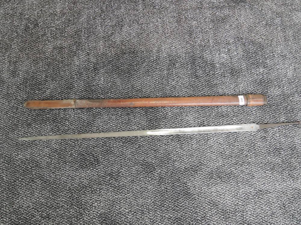 A Edward VII British Infantry Sword 1895 pattern, missing grip, leather scabbard af