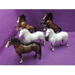 Five Beswick studies, Welsh Cobs, 1st version, standing, brown and grey 1793, 2nd version, standing,
