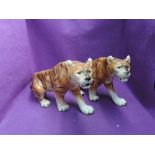 A pair of Royal Dux studies, Tigers, having pink triangles to base made in Czechoslovakia and