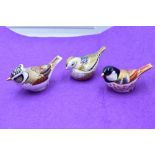 Three Royal Crown Derby Paperweights. Coal Tit, Crested Tit both modelled and decoration design by