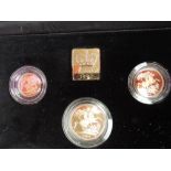 A cased 1990 Elizabeth II United Kingdom gold proof Sovereign Three Coin Set, Double Sovereign,