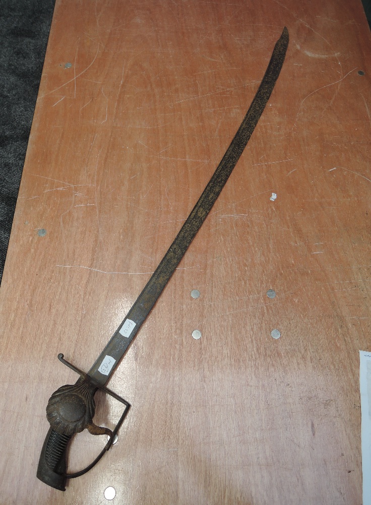 A possibly 17th century Shell Hilt Sword, 34 inch blade, no scabbard, (af)