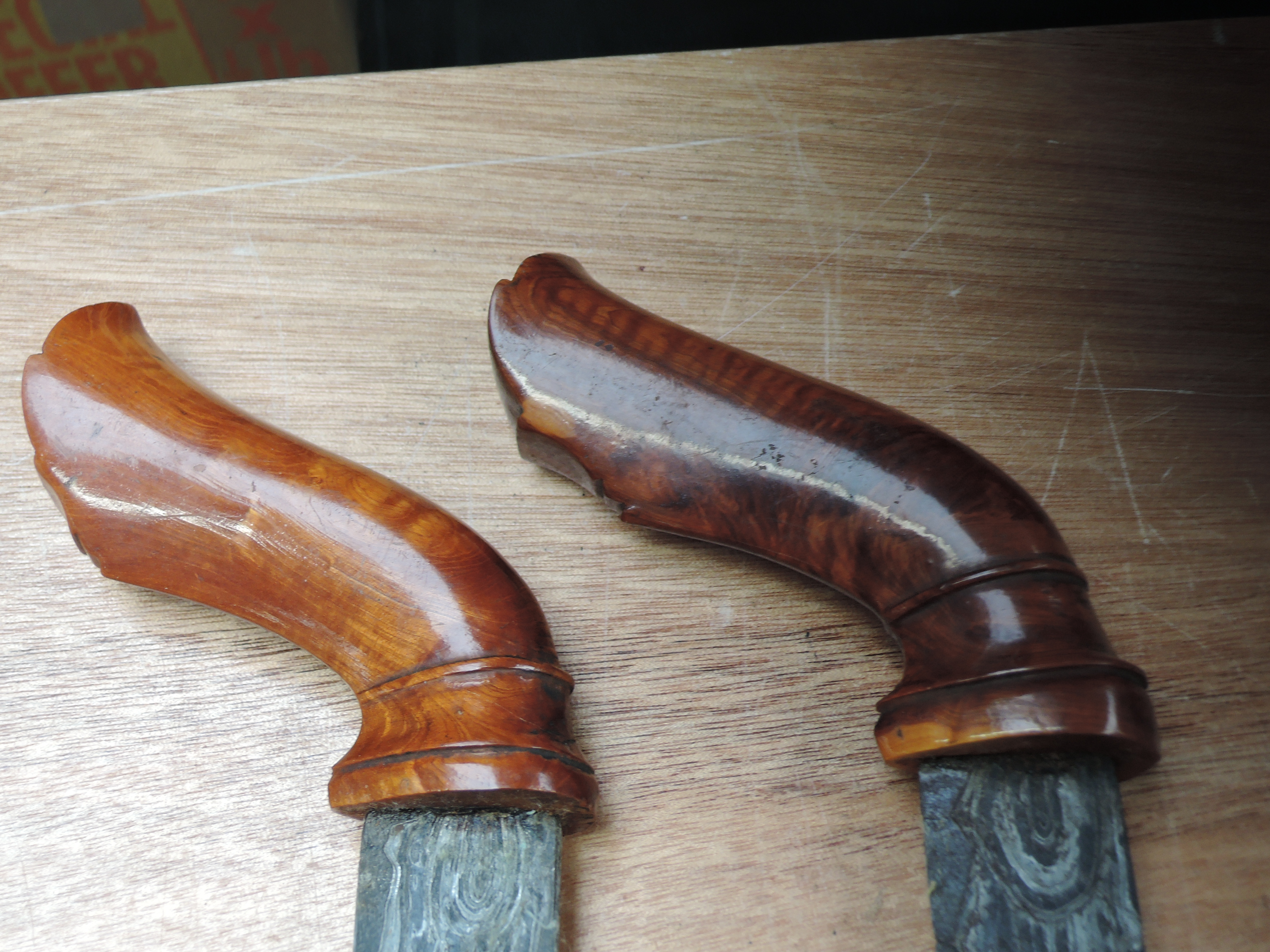 A pair of late 19th or 20th century Indonesian/straight settlements Kris Daggers having wood handles - Image 6 of 8