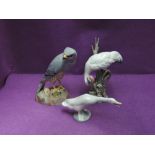 Two Lladro studies, Bowing Crane 1613 and Goose along with a Spode study, Montagu's Harrier