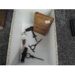 A rare Linley of Sheffield Henshall Corkscrew, missing brush along with two other corkscrews and a