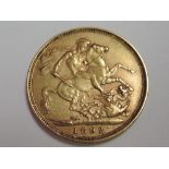 A gold 1892 Victorian sovereign