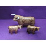 Three Beswick studies, Highland Bull 2008 & Calves 1827D x2