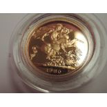 A cased 1980 proof Elizabeth II gold Sovereign