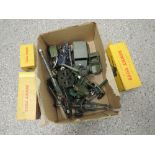 A small selection of Dinky/Britains Military Vehicles and Guns, with tree part boxes