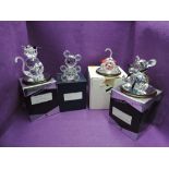 Four Hadrian Crystal large studies, Tiger on Stand, Teddy Bear with Black Ribbon, Giant Teddy Bear