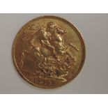 A gold 1910 Edward VII sovereign