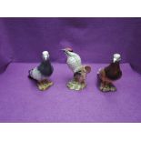 Three Beswick studies, Lesser Spotted Woodpecker 2420, Pigeons, second versions, blue & red 1383B