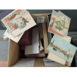 A collection of vintage postcards including Graf Spec on fire