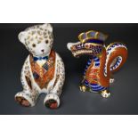 Two Royal Crown Derby Paperweights, Dragon having gold stopper, boxed and Seated Teddy Bear having